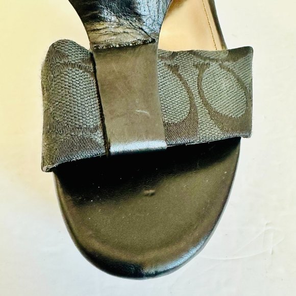 COACH SIGNATURE LOGO CANVAS AND LEATHER BLACK SLINGBACK PLATFORM WEDGES 6B - Picture 6 of 8